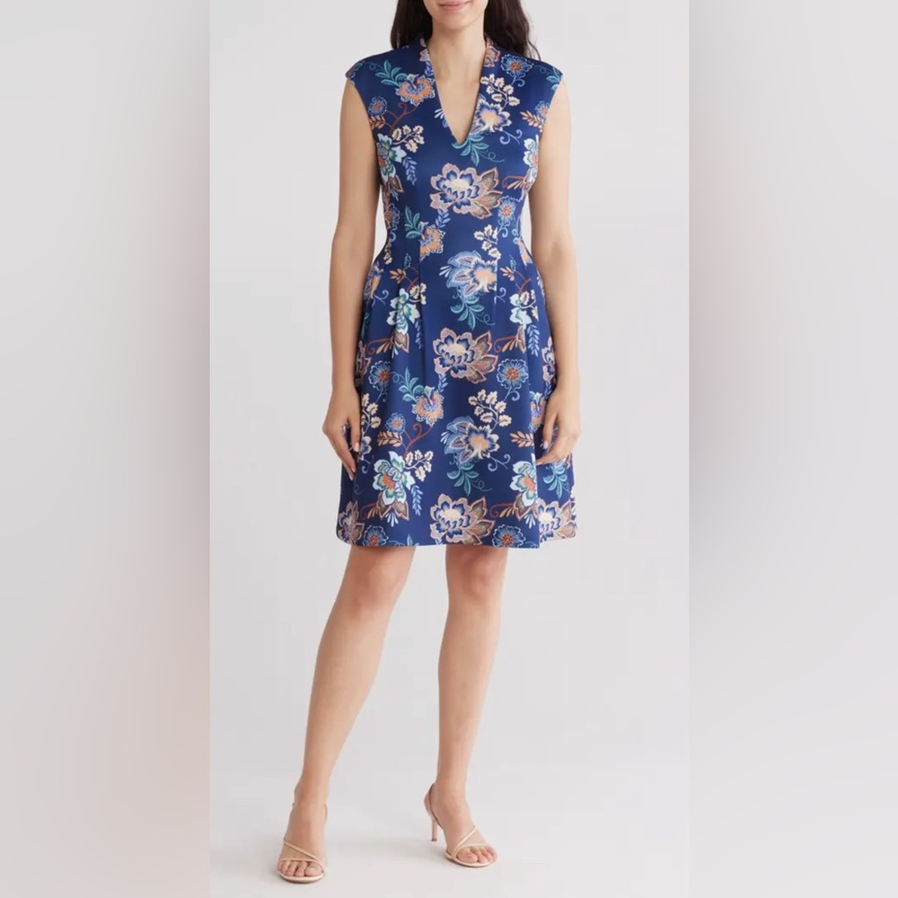 Vince Camuto Floral Scuba Knit Fit & Flare Dress size 12